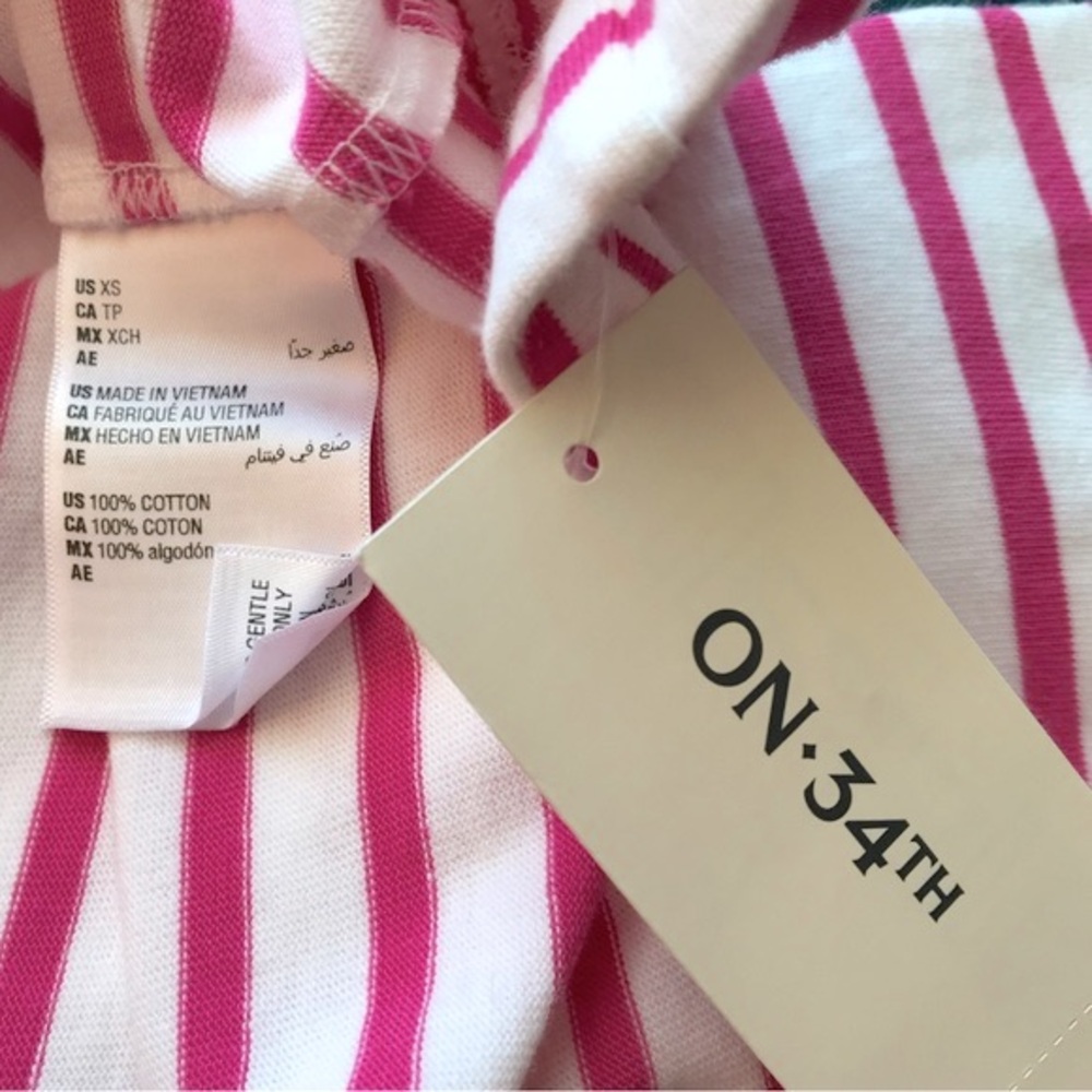 On 34th Women’s XS Cotton Fuchsia Pink Stripe boat neck wide 3/4 sleeve top NWT - Picture 11 of 13
